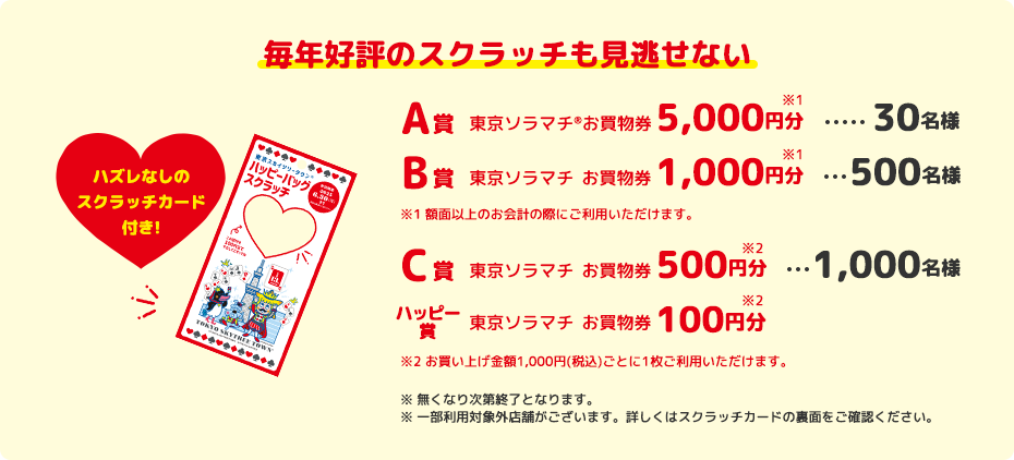 毎年好評のスクラッチも見逃せない　ハズレなしのスクラッチカード付き!