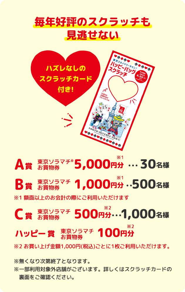 毎年好評のスクラッチも見逃せない　ハズレなしのスクラッチカード付き!
