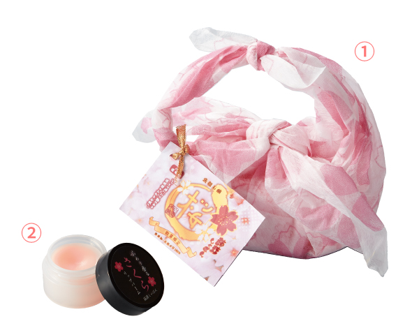 ①数量限定 桜しゃぼん 80g　②蒟蒻りっぷばーむ さくら 6g　