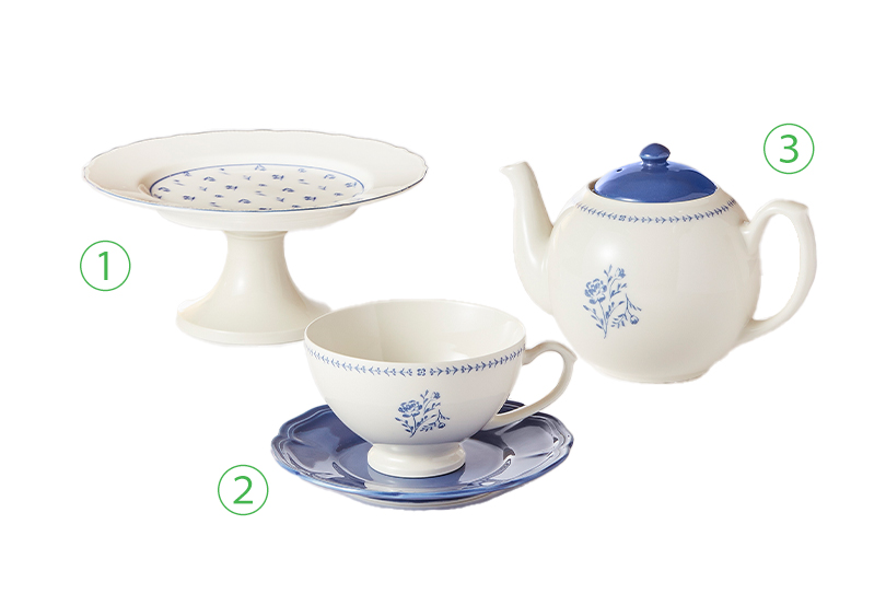 「モンレーヴ」①コンポート ②カップ＆ソーサー ③ティーポット